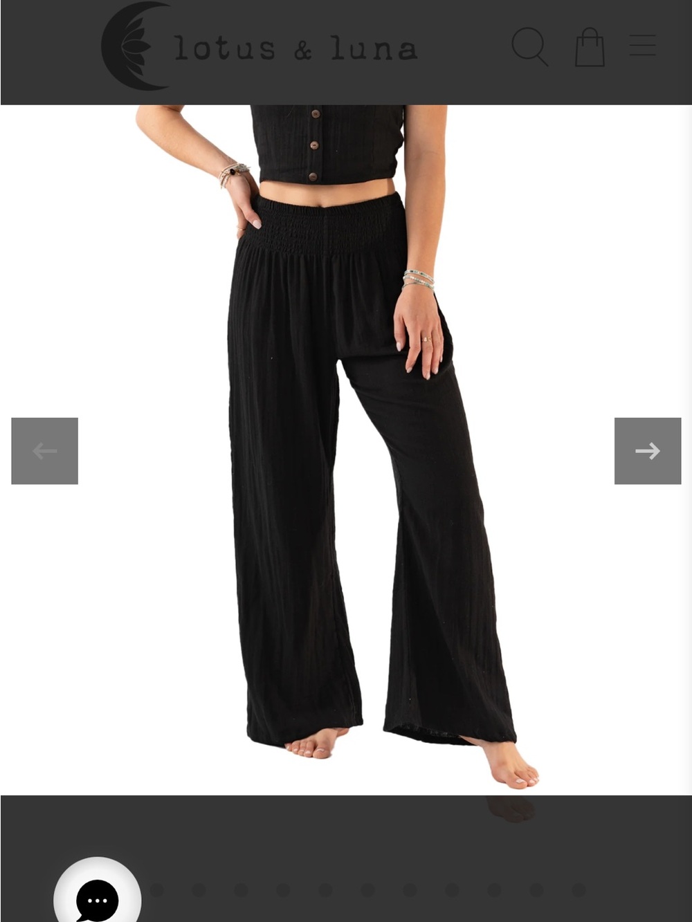 Lotus and Luna Black Wide-Leg Pull-On Pants, size medium